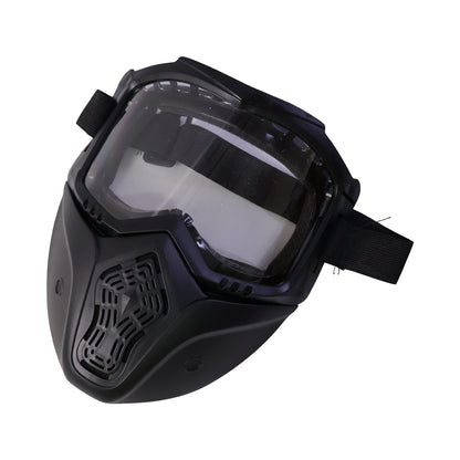 Black bike goggle face mask isolated on white background