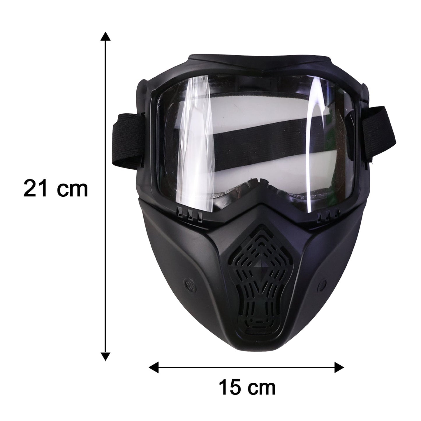Size guide diagram for bike goggle face mask