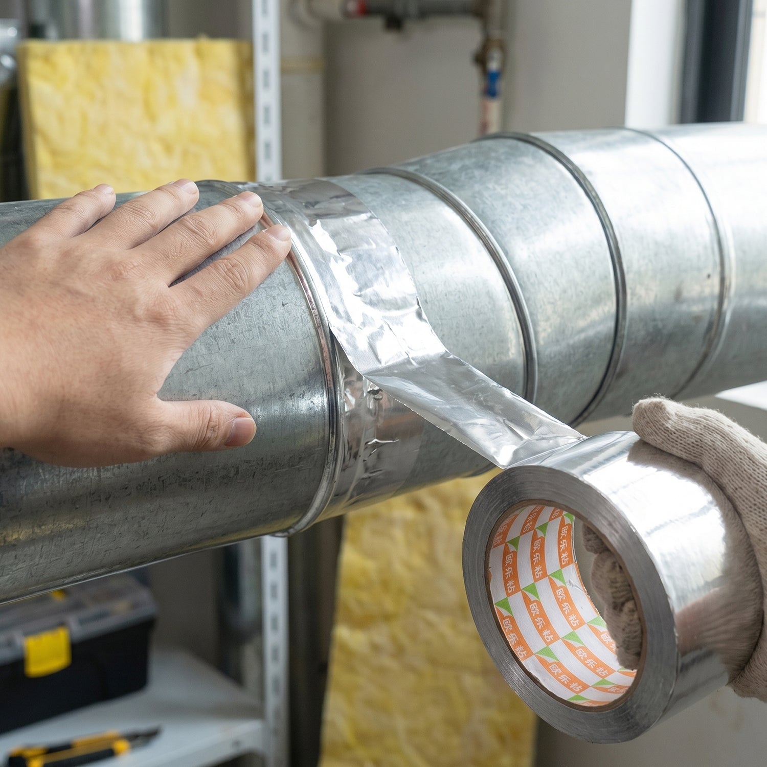 Foil tape pipe sealing for HVAC and insulation repairs