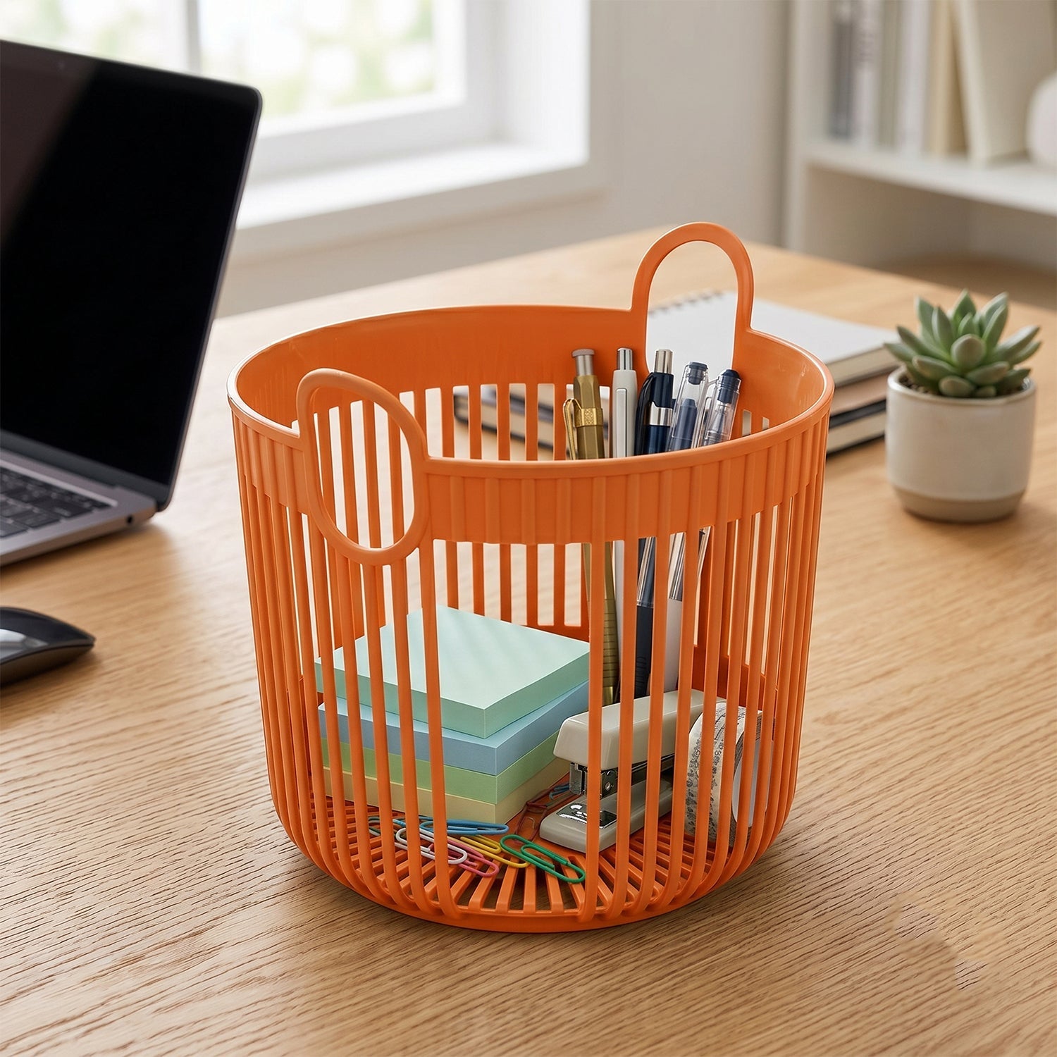 Home and office use storage basket in orange