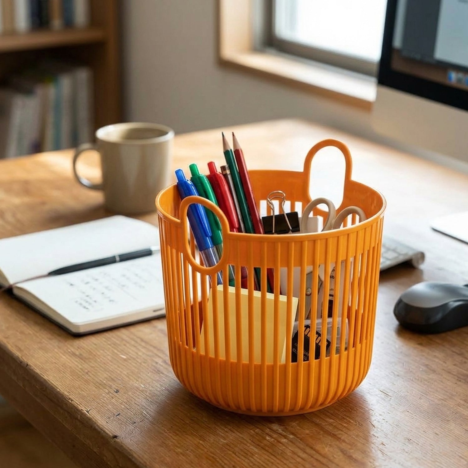 Round basket with dual handles close-up detail