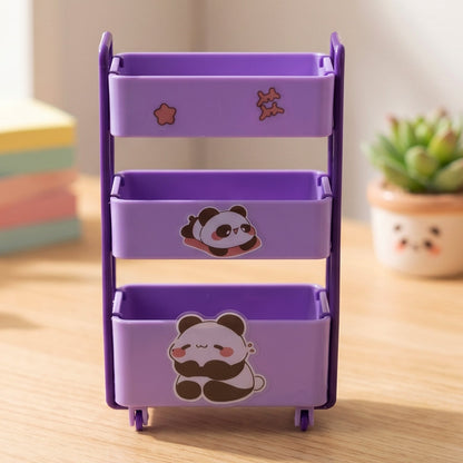Close-up of panda design and three-tier structure of the trolley.