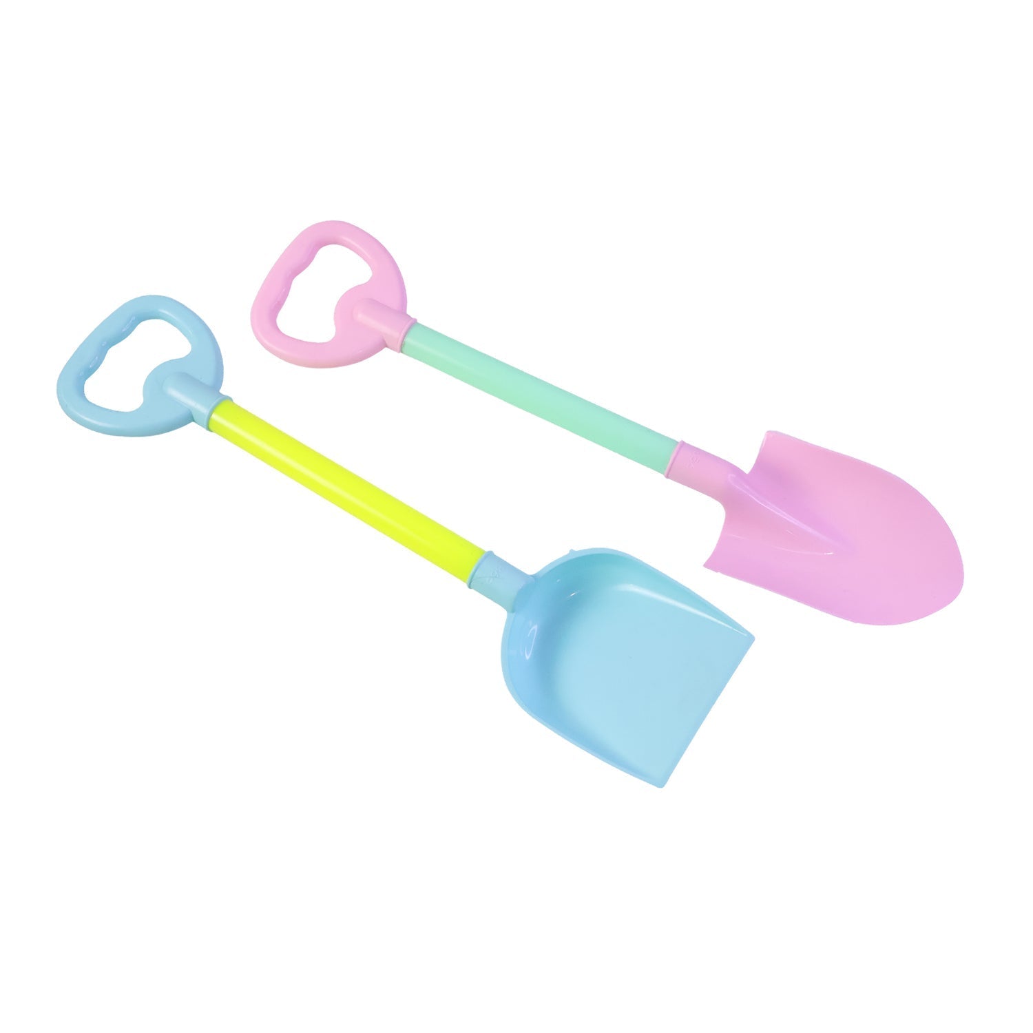 Side view of kids sand shovel and scoop set in bright colours