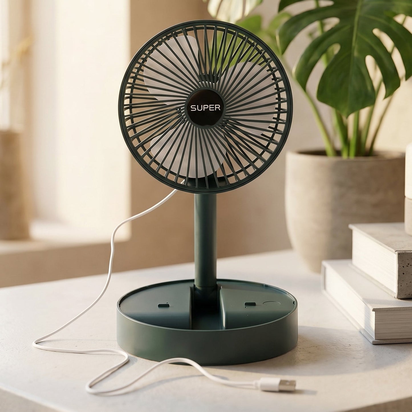 USB portable desk fan with adjustable height and quiet airflow