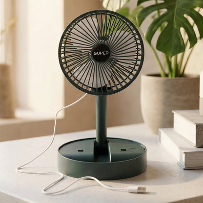USB portable desk fan with adjustable height and quiet airflow