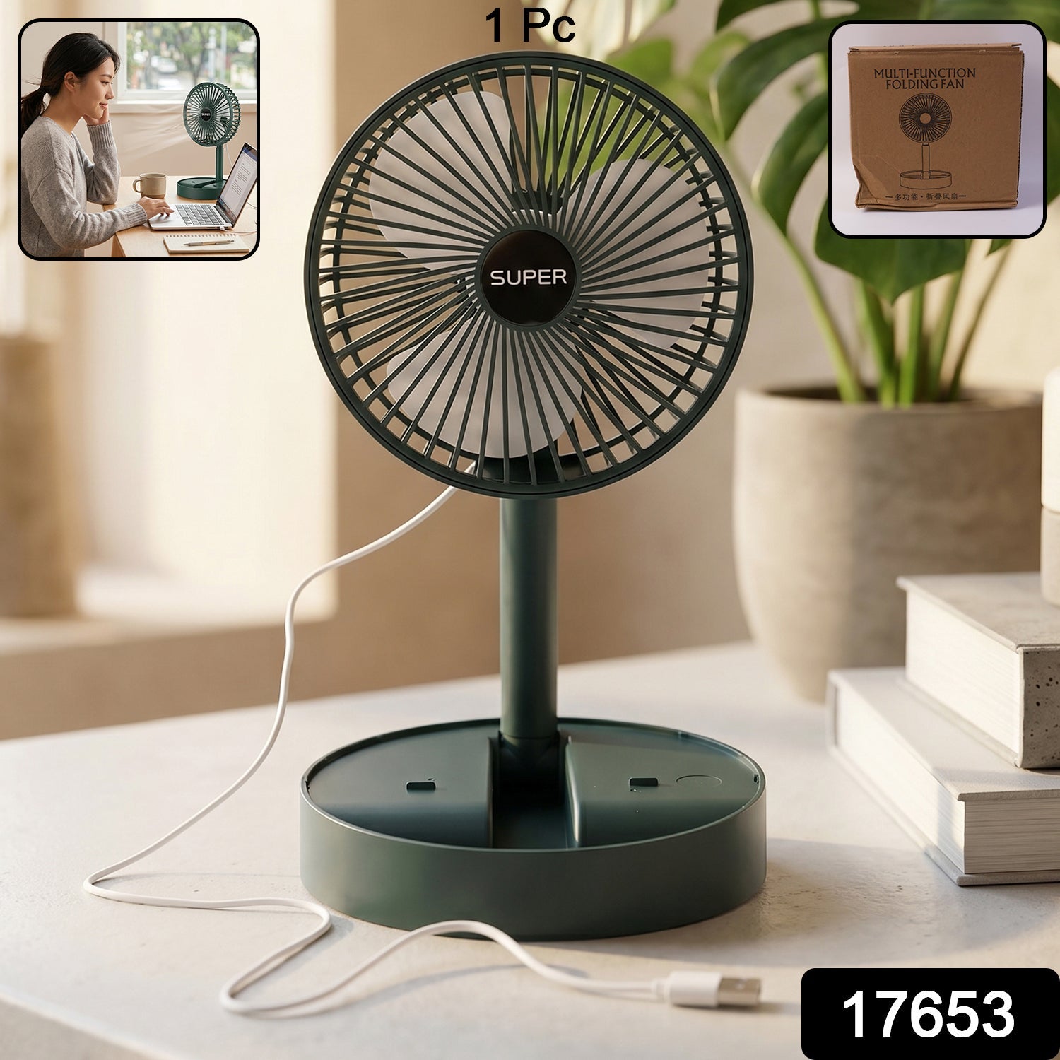 USB desk cooling fan pack with adjustable stand