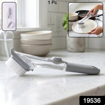 Two refillable soap dispensing dish scrub brushes in packaging