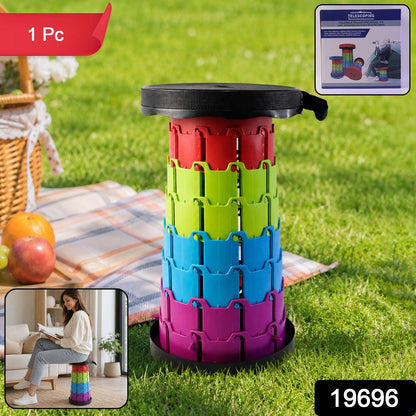 Folded telescopic stool with carry strap for travel