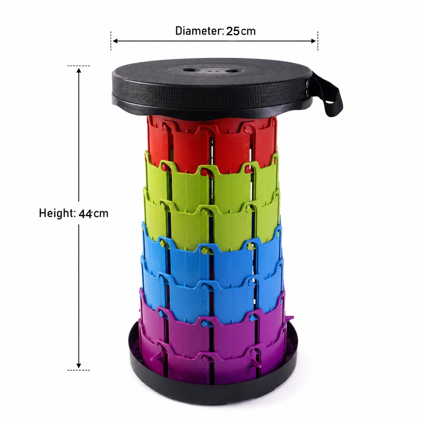Size guide and dimensions for the portable telescopic stool