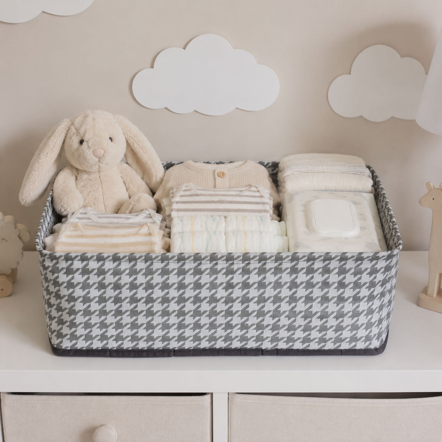 Foldable fabric cloth organizer basket with sturdy sides and handles