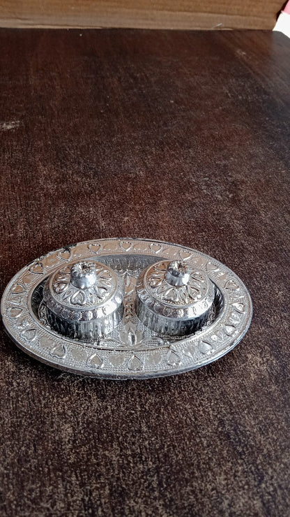 Decorative oval puja thali in mix design for festivals