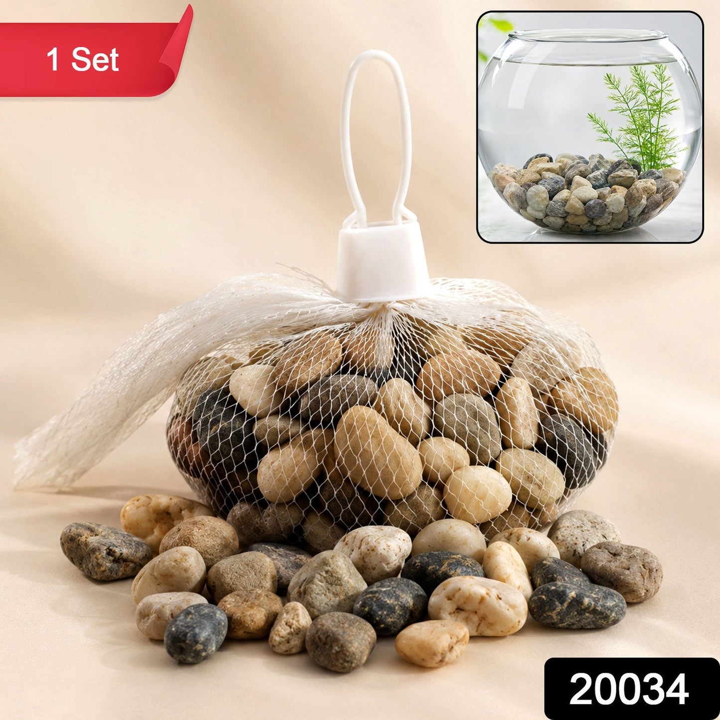 Pack of smooth, mixed color river pebbles for aquariums, vases, and outdoor use