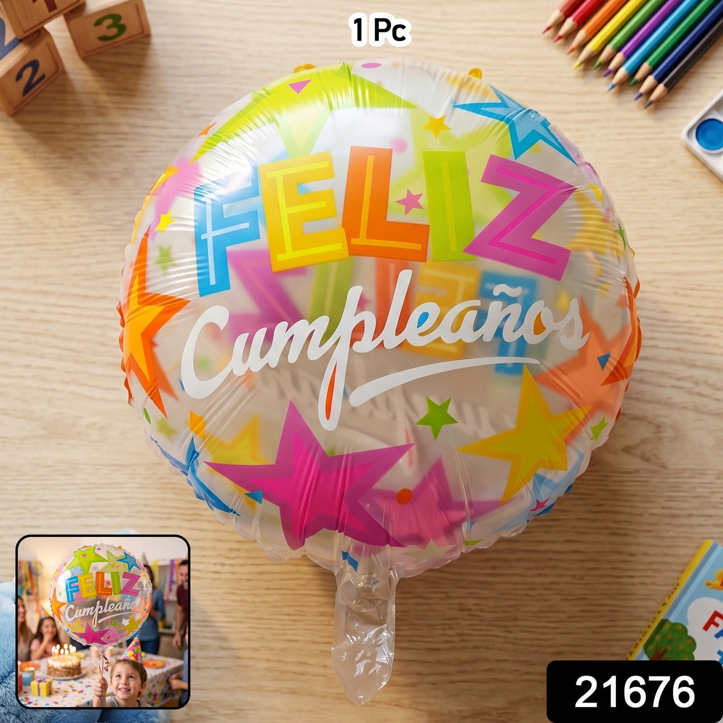 Bright round foil birthday balloon with shiny finish