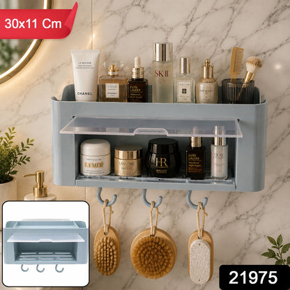 Compact multi-storage organiser shelf in grey for home organization