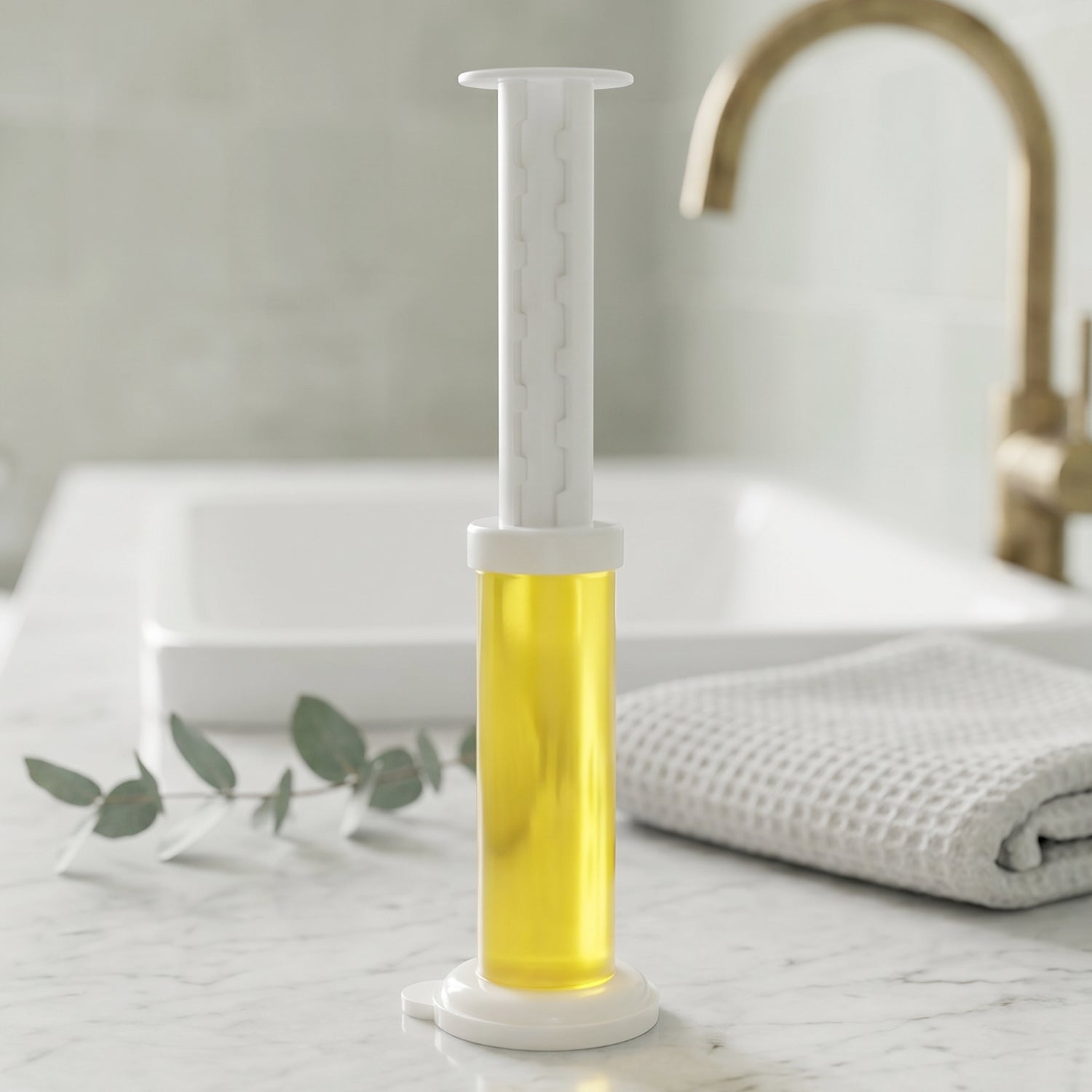 Toilet gel cleaner removing stains from toilet bowl surface