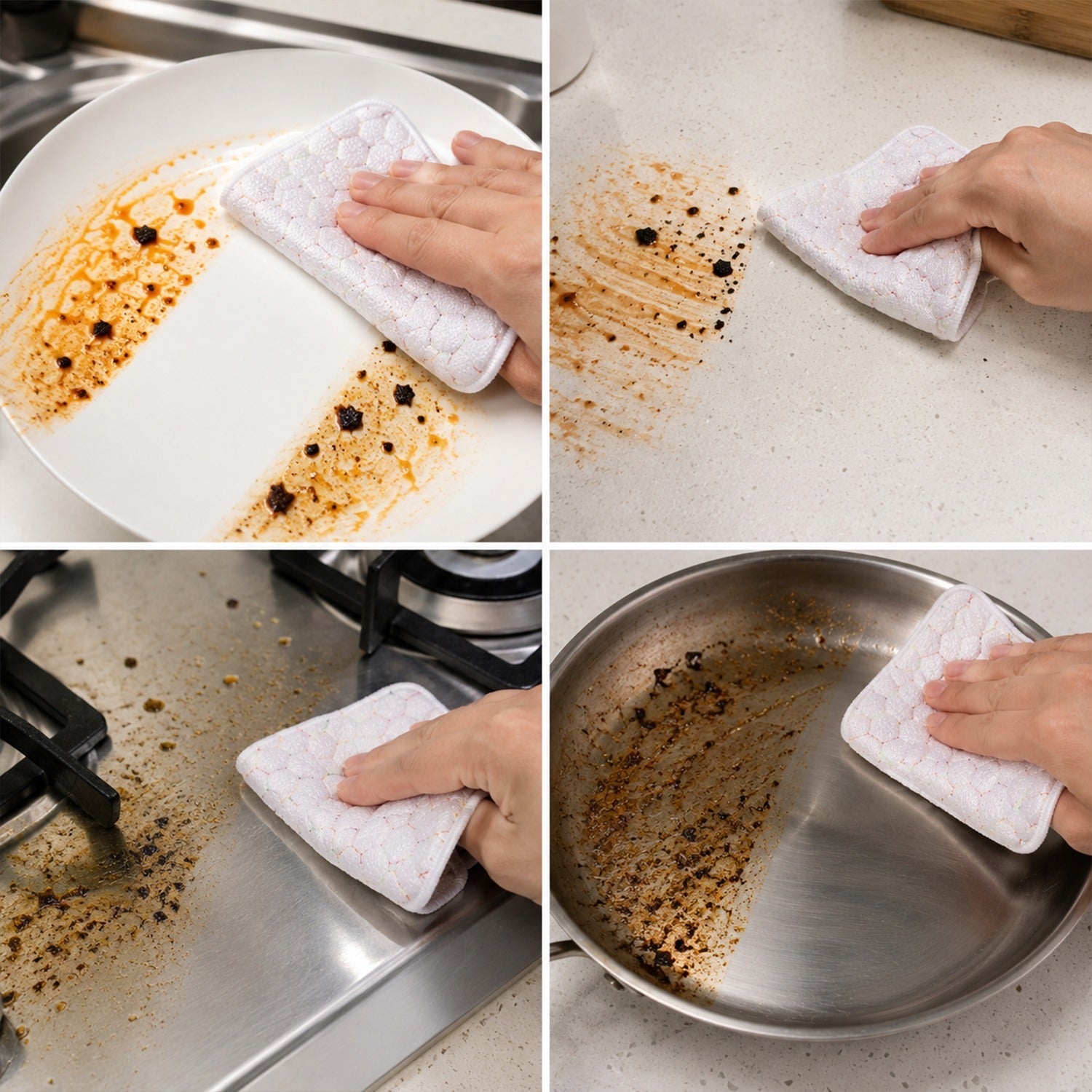 Scrub pad cleaning pots and pans
