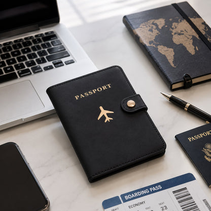 Passport wallet showing multiple card and document slots