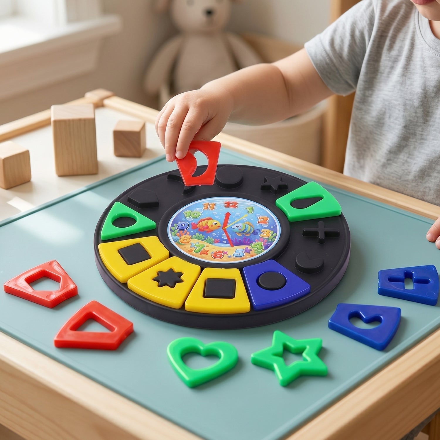 Montessori-style shape matching puzzle toy for preschoolers