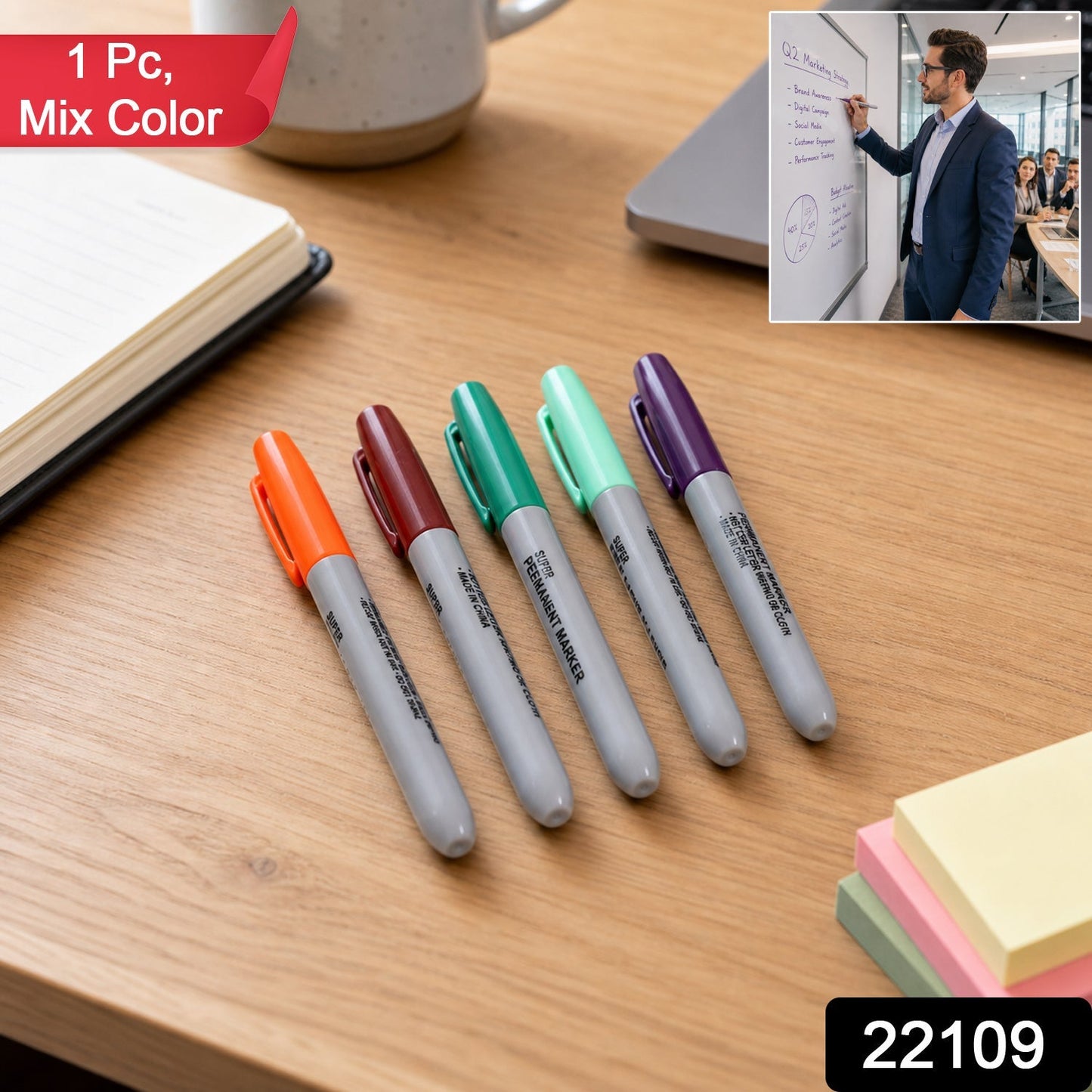 Pack of waterproof permanent marker pens for office and school use