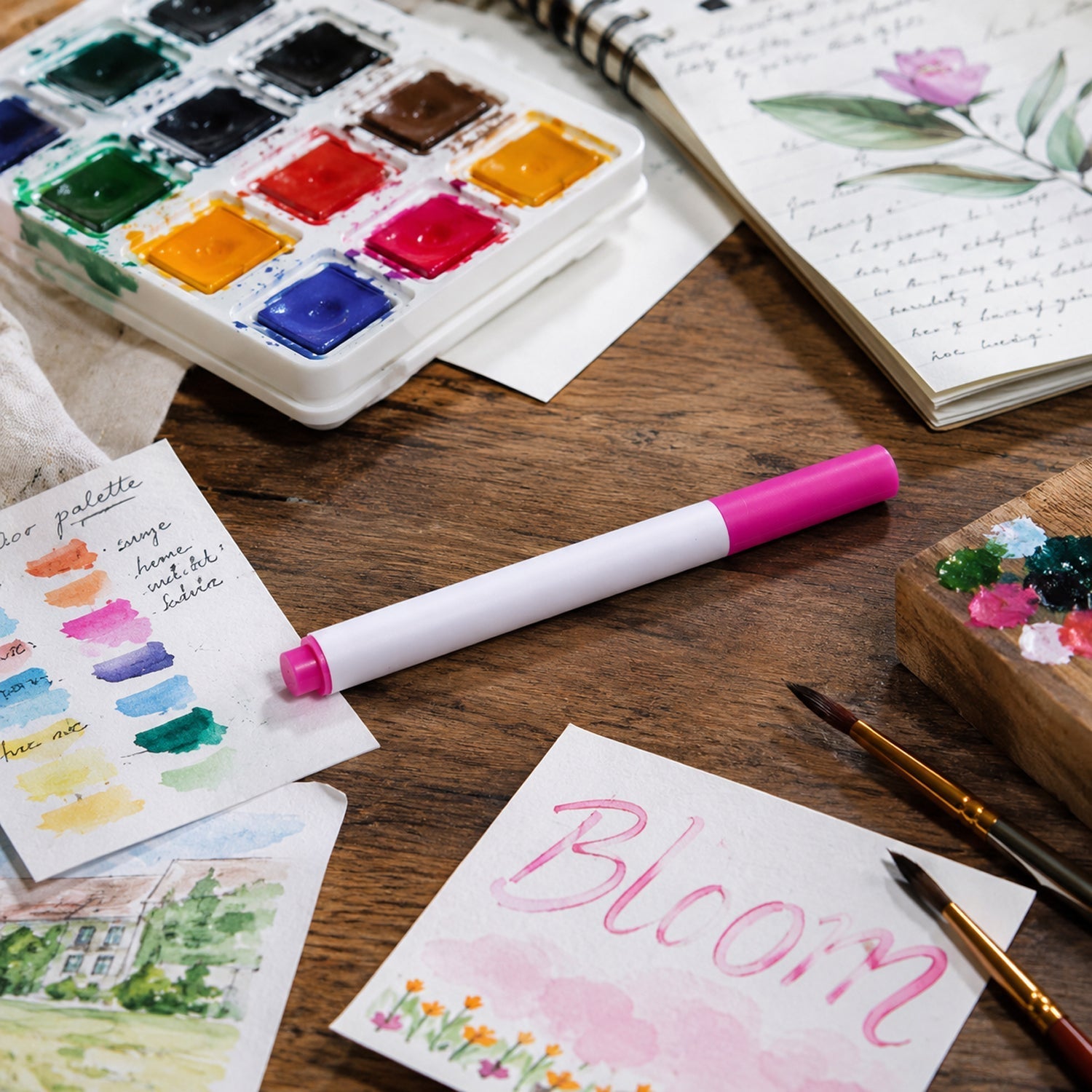 Writing notes with vibrant ink using fine tip marker pen.
