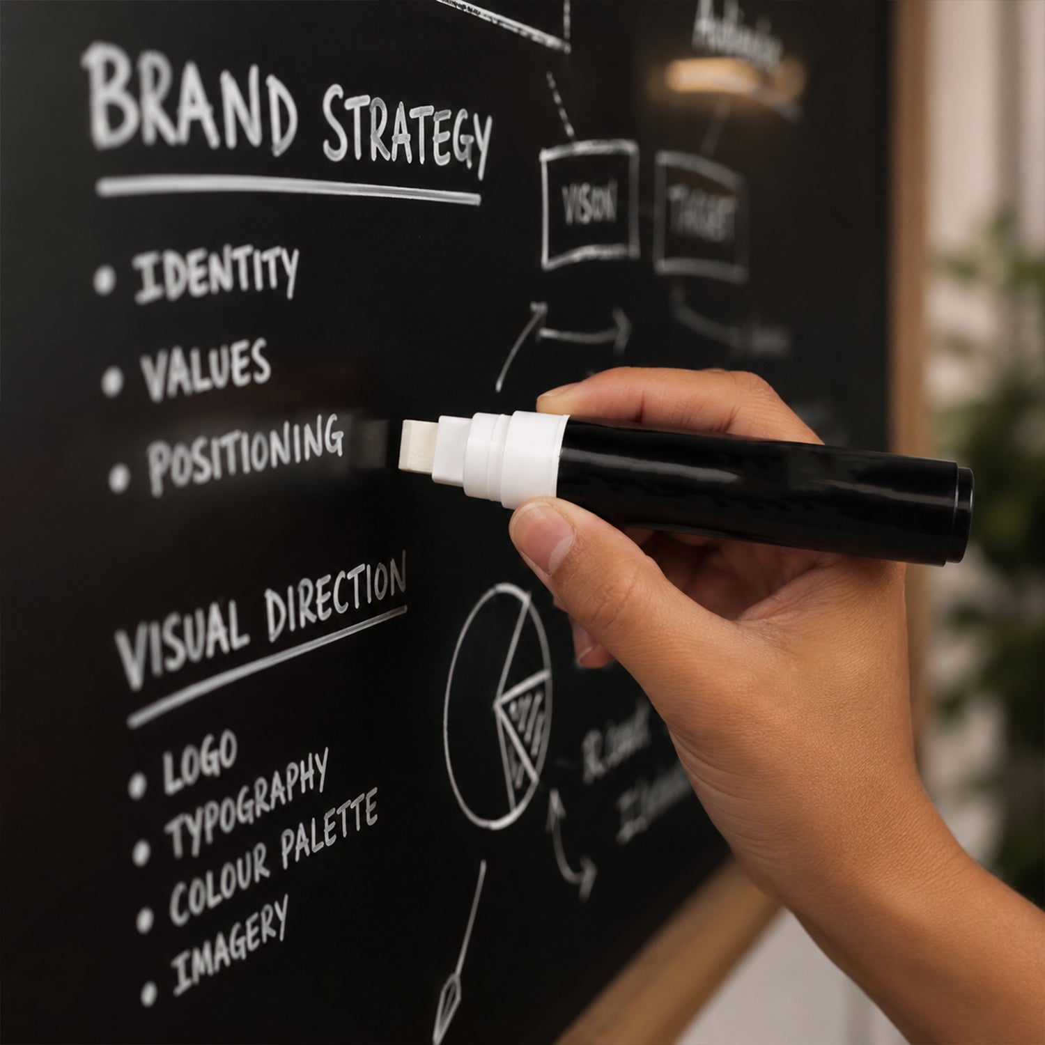 Chalk marker being used on a blackboard for clear bold lettering