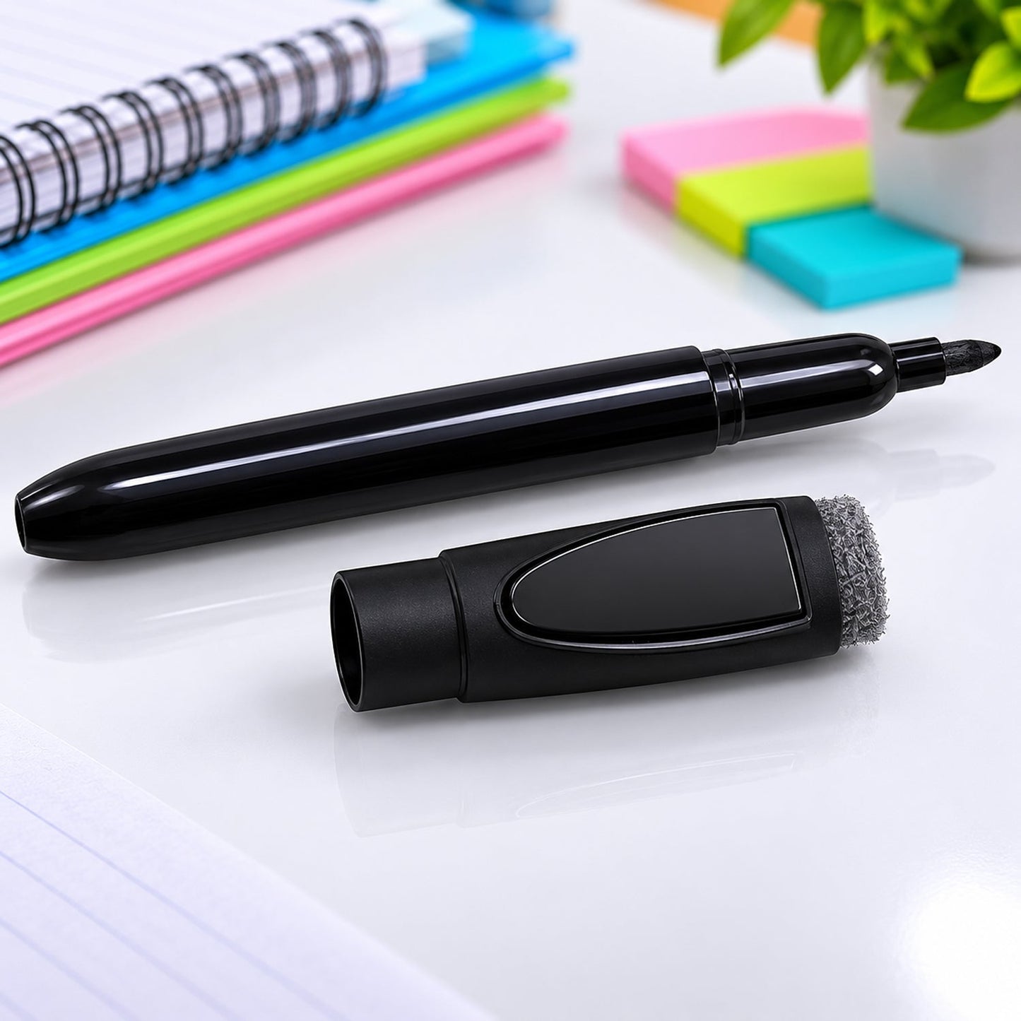 Close-up of the eraser cap on a whiteboard marker.