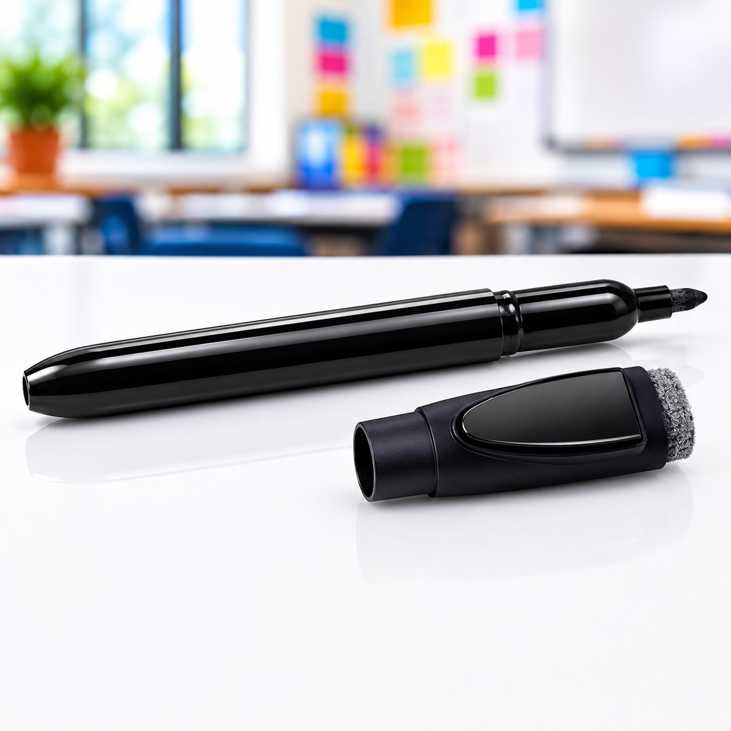 Mix color dry erase marker with built-in eraser cap suitable for office and school.