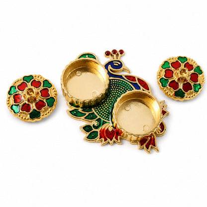 Peacock kumkum dani with dimensions for ritual use
