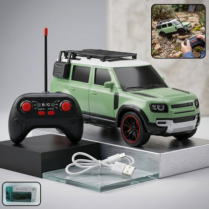 Kids playing with high-speed remote control racing car