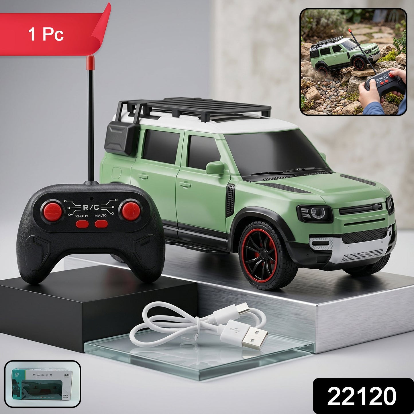 RC racing car toy with lights and multi-directional steering