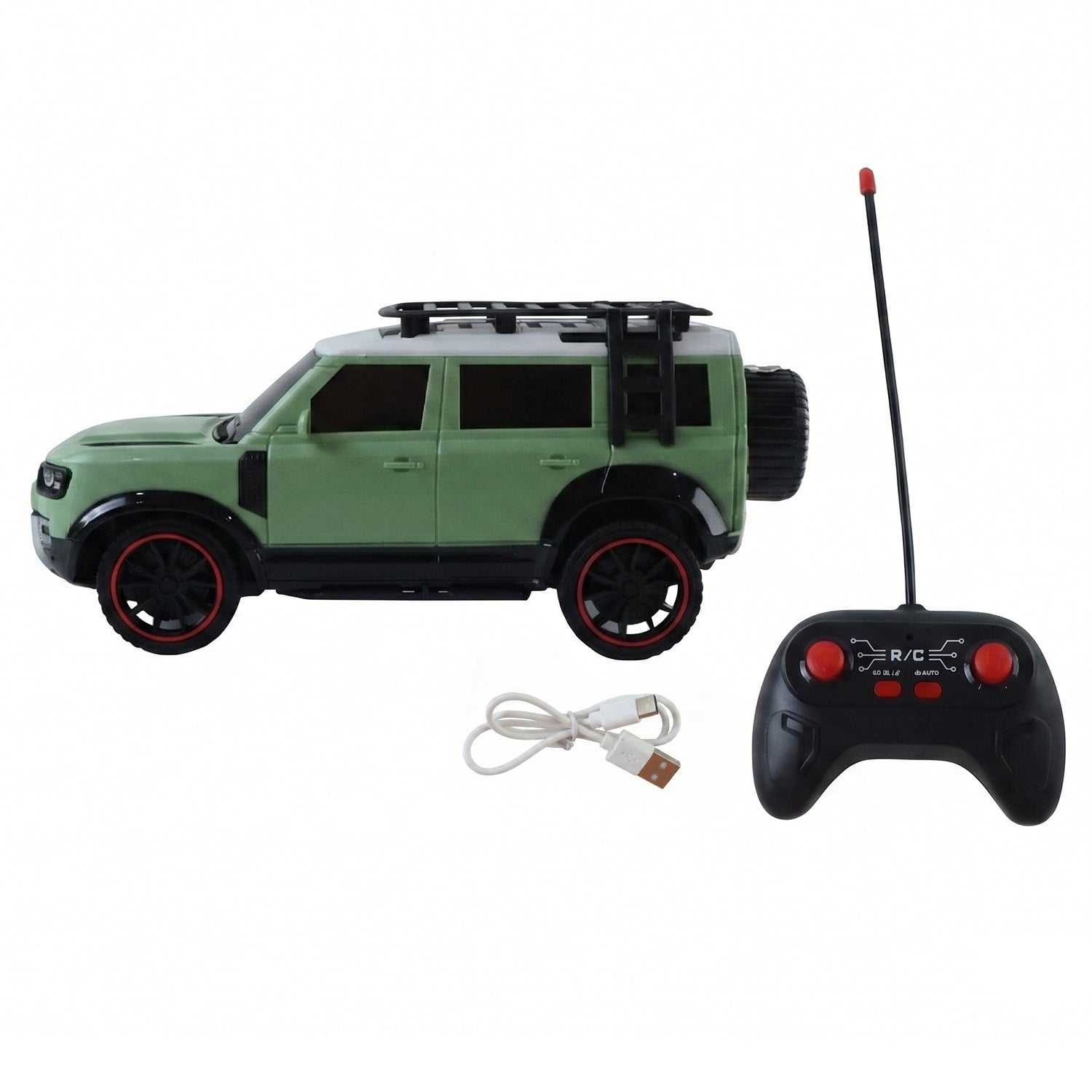 Red remote control racing car with detailed wheels
