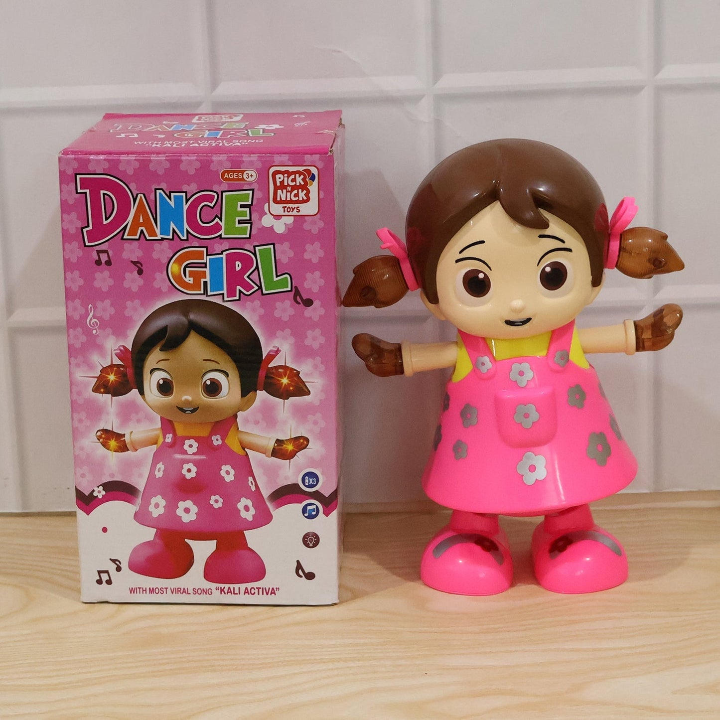 Gift box with dancing girl musical light toy