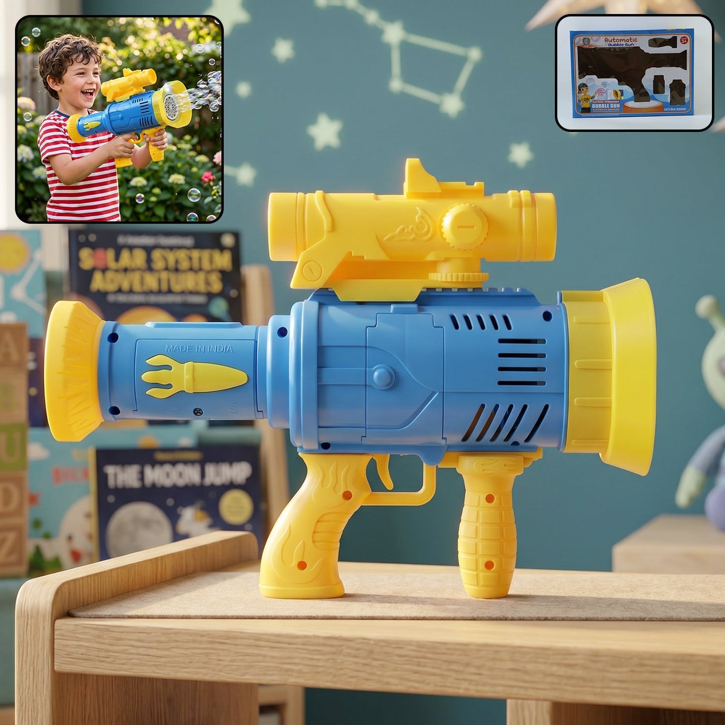 Automatic rechargeable bubble gun with colorful lights for kids