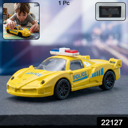 Mini police car toy with pull-back mechanism