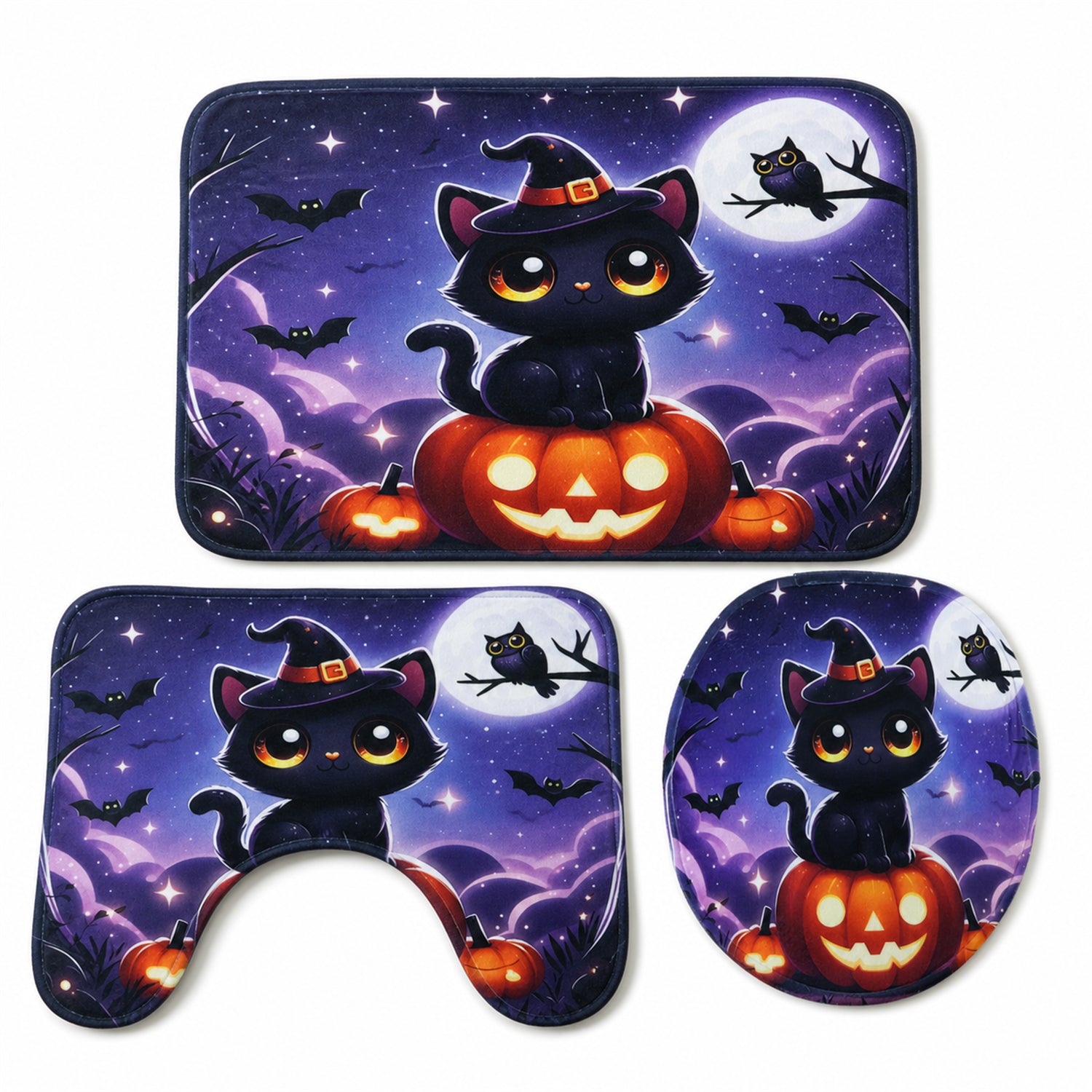 3 piece bath mat set with washable microfiber fabric