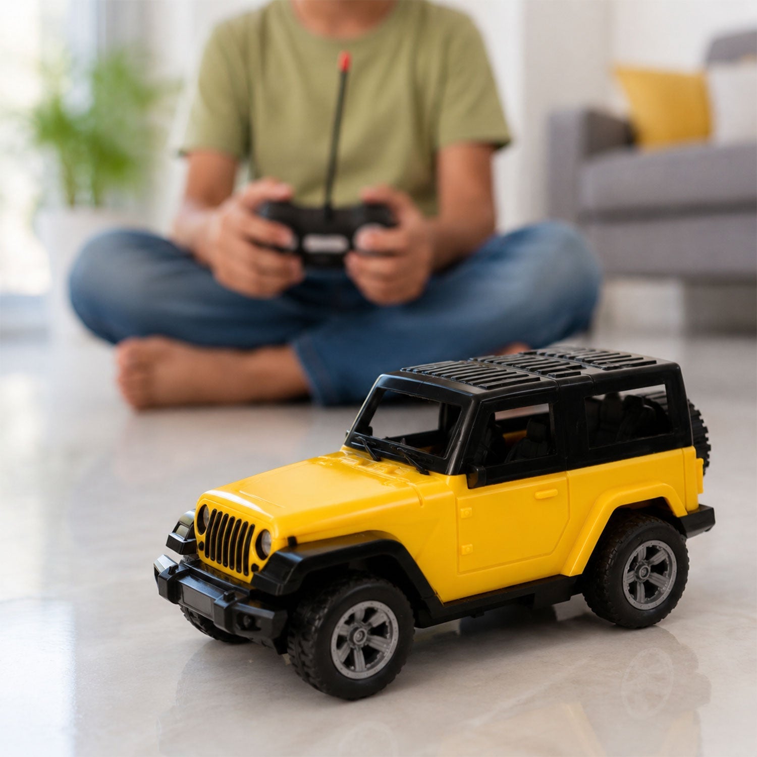 Ready-to-drive yellow 4x4 remote control jeep car
