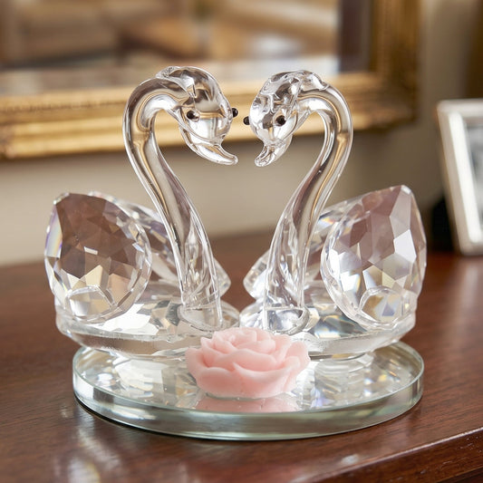 Elegant crystal swan pair showpiece for home decor and gifting