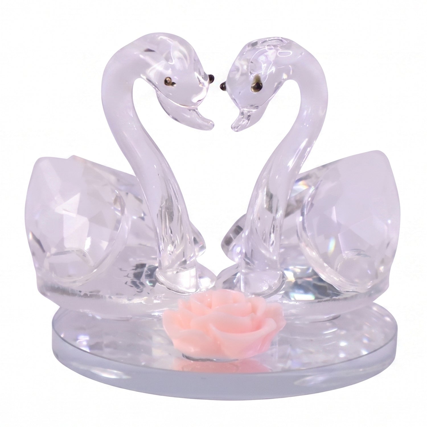 White background showing crystal swan showpiece with dimensions