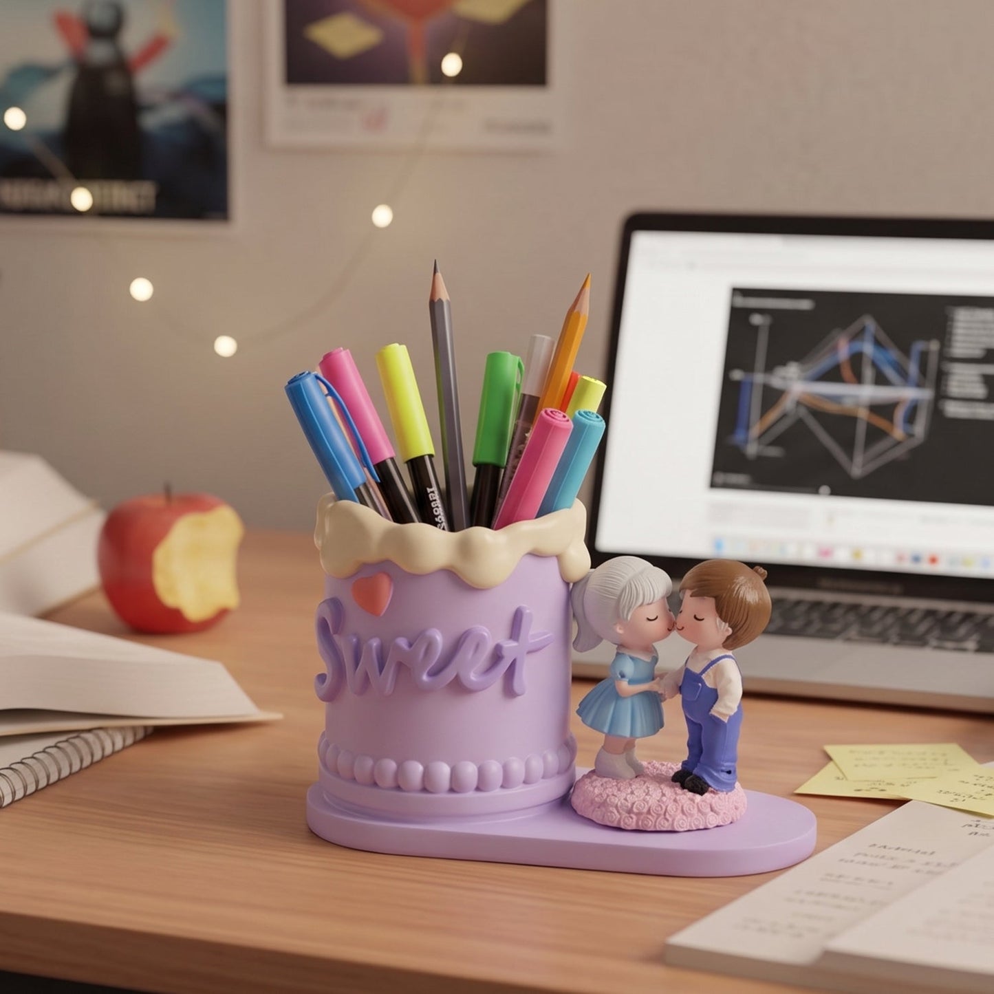 Close-up of romantic couple pen holder design