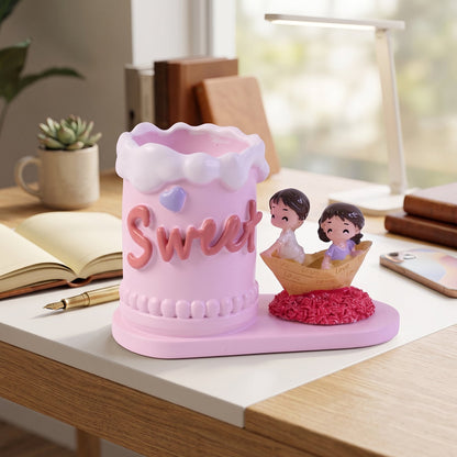 Love couple pen holder on a clean white background