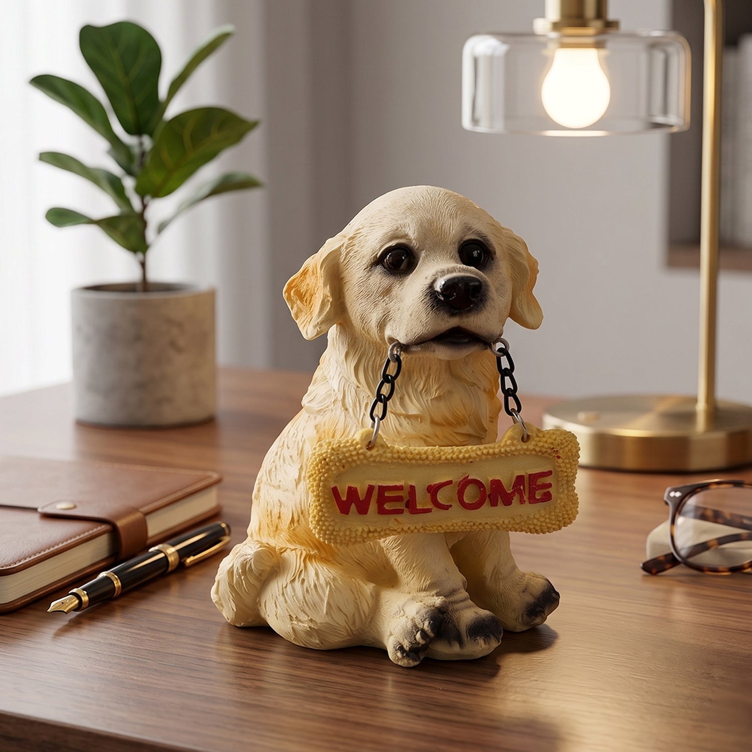 Dog statue showpiece with realistic details on white background