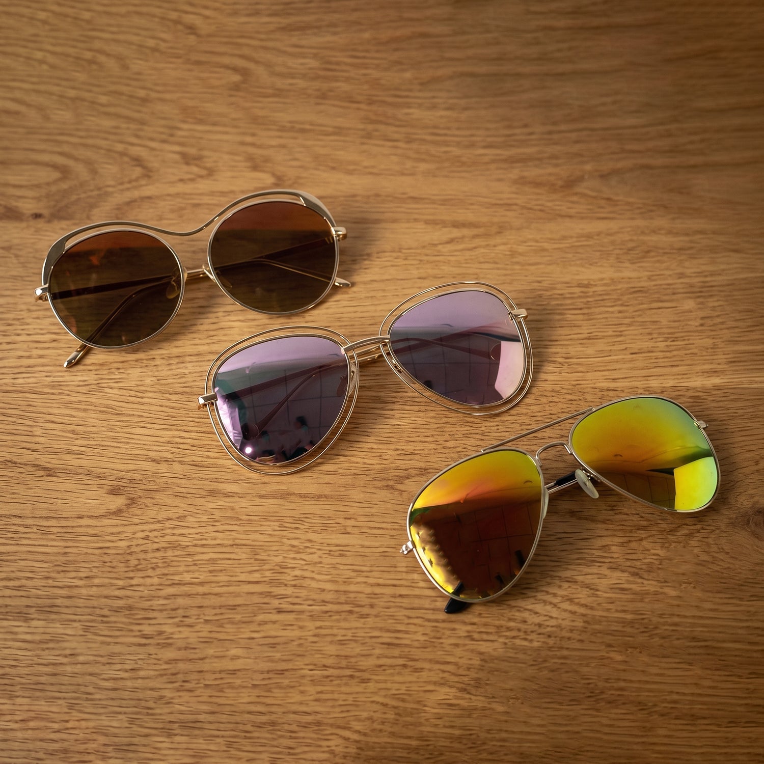Close-up of metal frame fashionable sunglasses