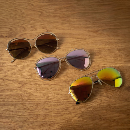 Close-up of metal frame fashionable sunglasses
