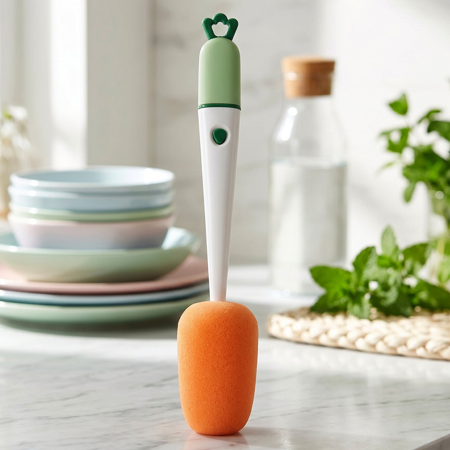 3 in 1 carrot bottle cleaning brush with sponge and crevice tool