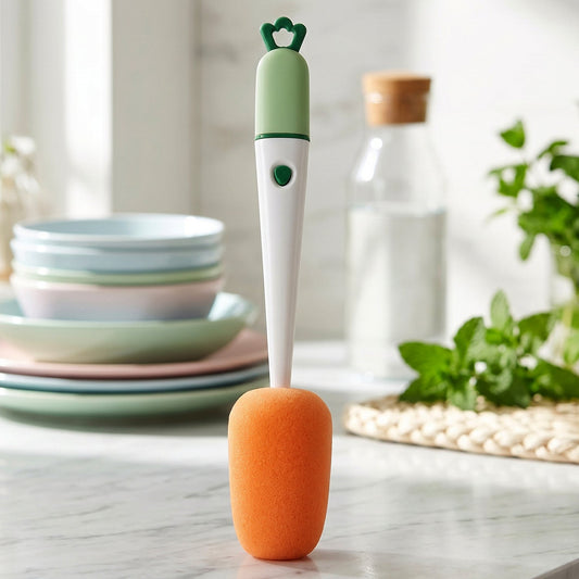 3 in 1 carrot bottle cleaning brush with sponge and crevice tool