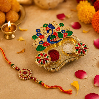 Peacock kumkum holder with compartments and jewel work
