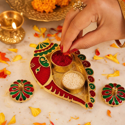 Kumkum holder with lidded boxes for puja rituals