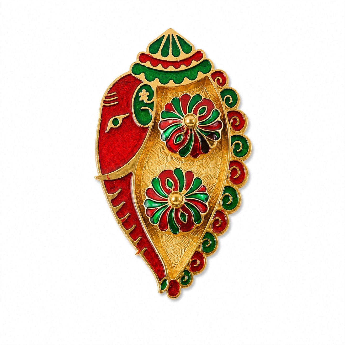 Elegant leaf shaped kumkum holder on white background