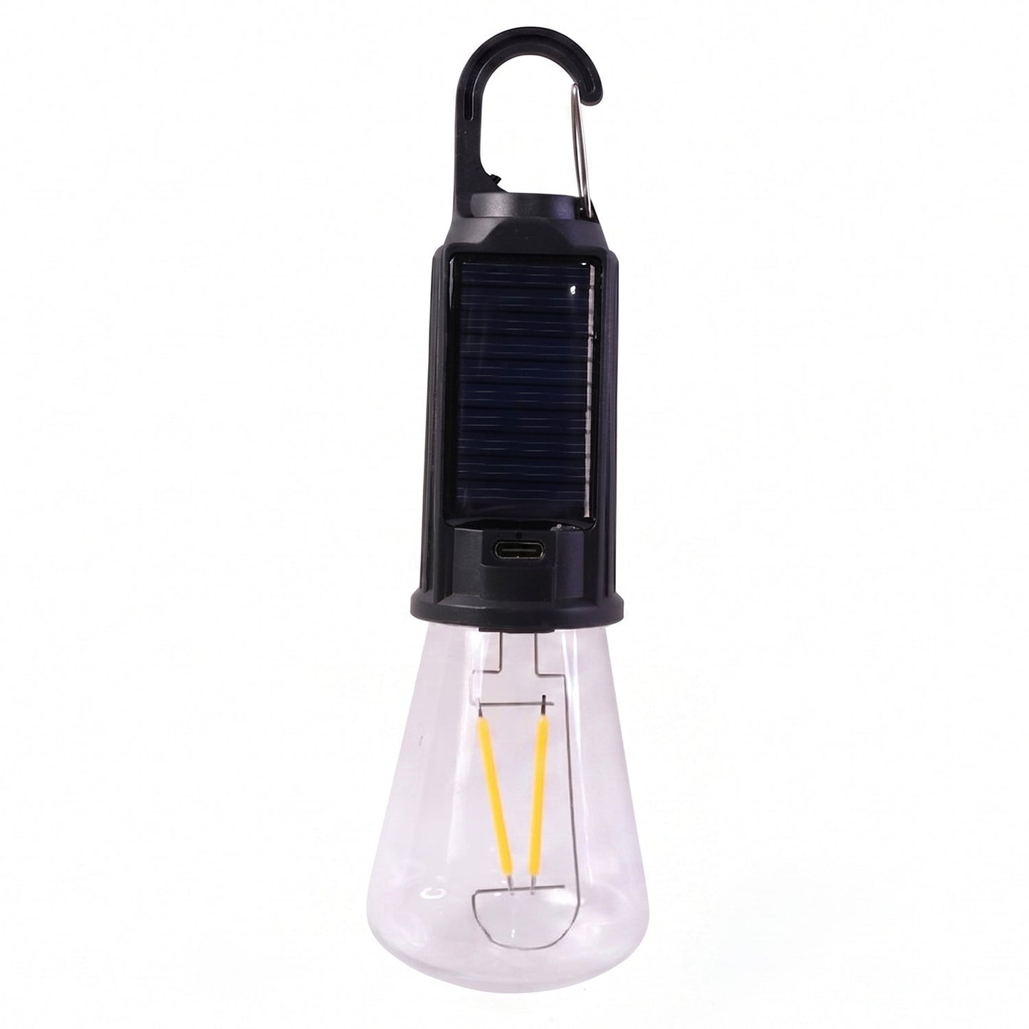 Portable solar camping lamp on white background