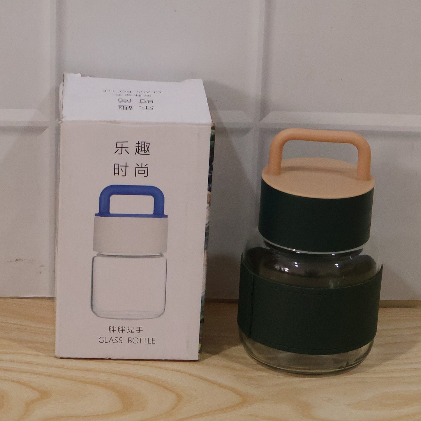 Packaged set of glass water bottles ready for gifting